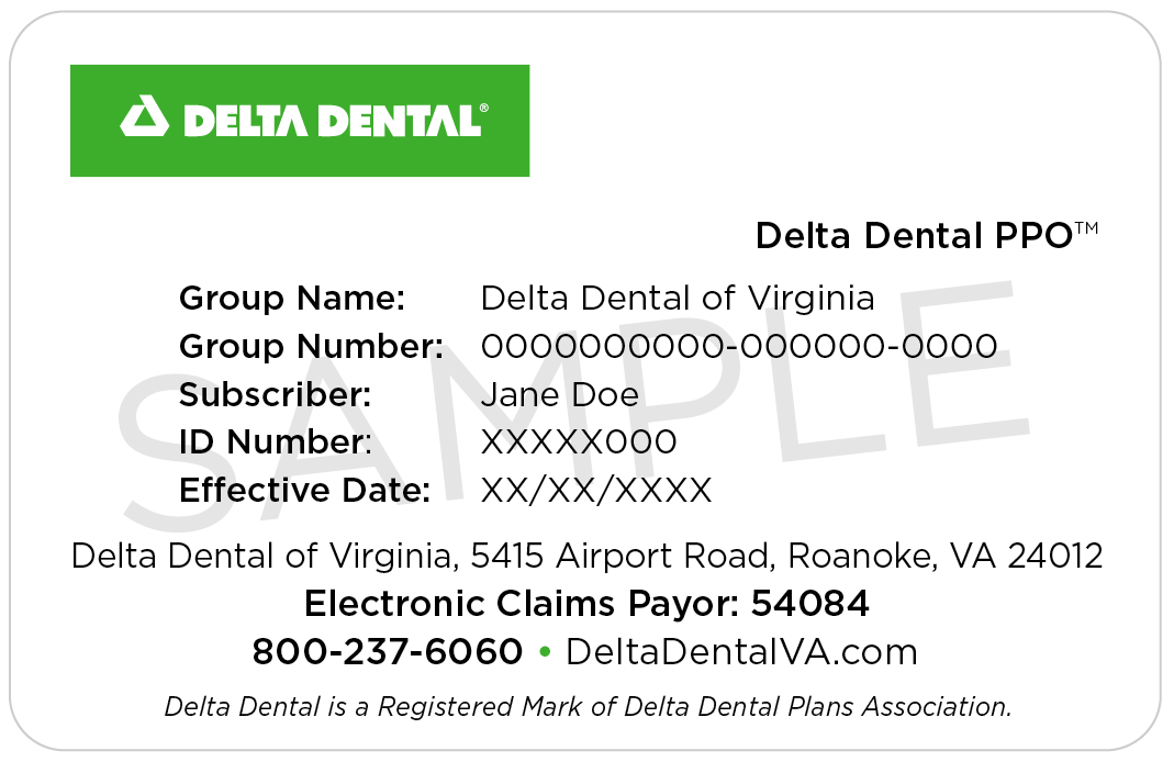 Delta Dental PPO ID card sample