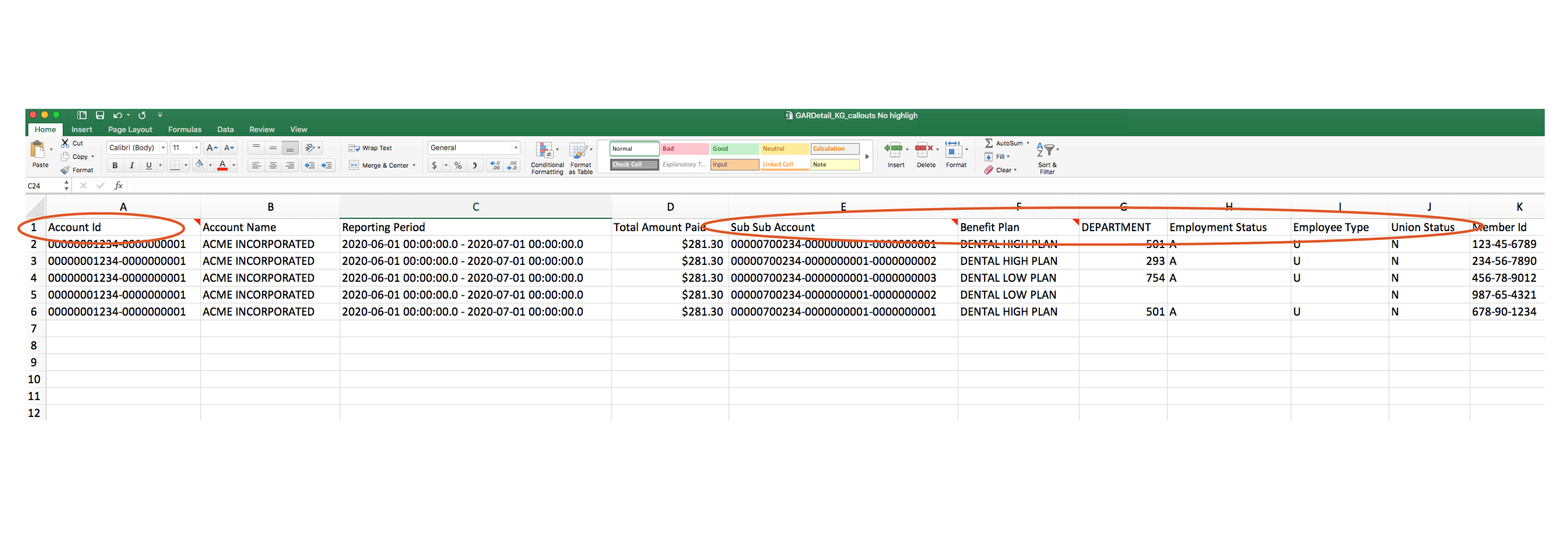 sample Excel bill