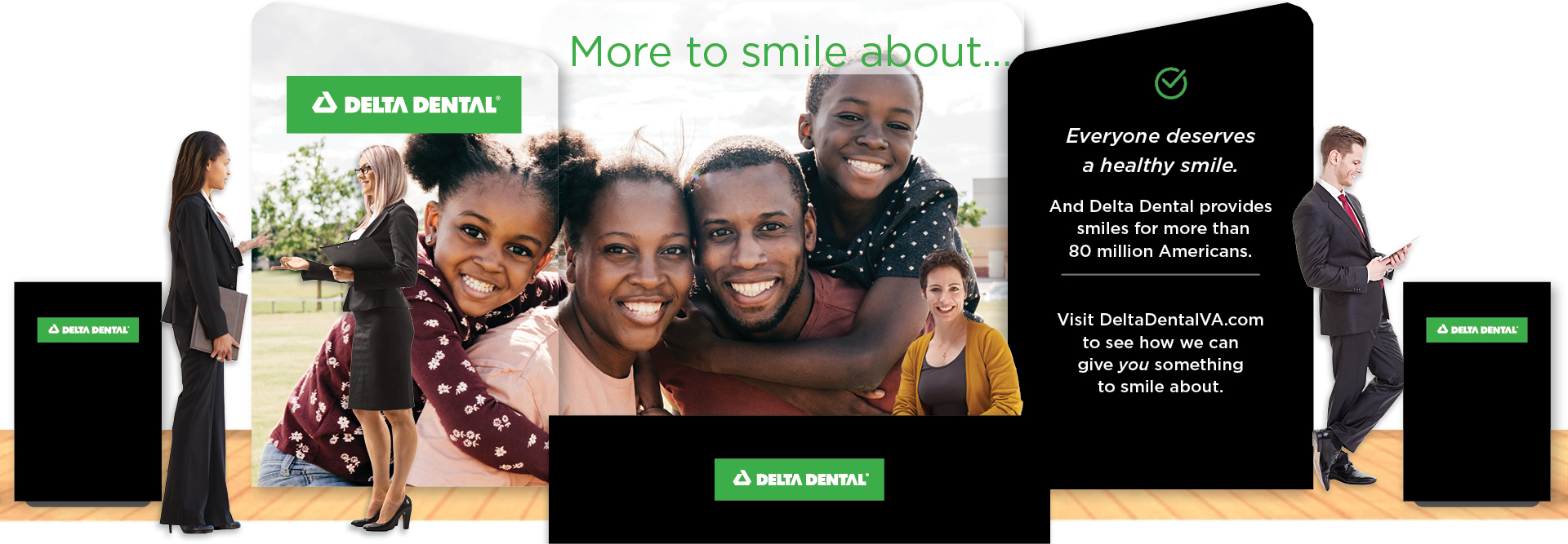 Image containing multiple people smiling along with the text "Everyone deserves a healthy smile" 